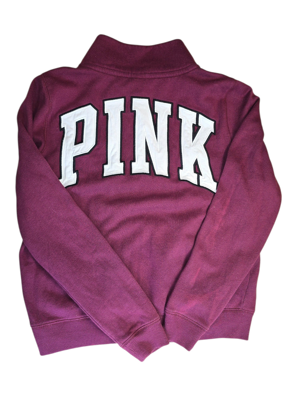 Preppy Y2K Style Victorias Secret Pink Quarter Zip Maroon Chunky Letters Size L